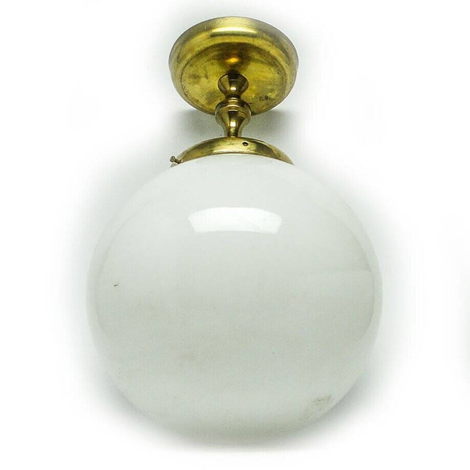 Brass and glass pendant lamp, Poland, 1950s