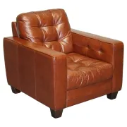 Vintage Minimalist Brown Leather Buttoned Armchair