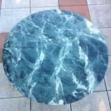 Round coffee table in green marble and chrome / vintage base 60s-70s