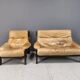 Vintage brown leather sofa set, 1960s