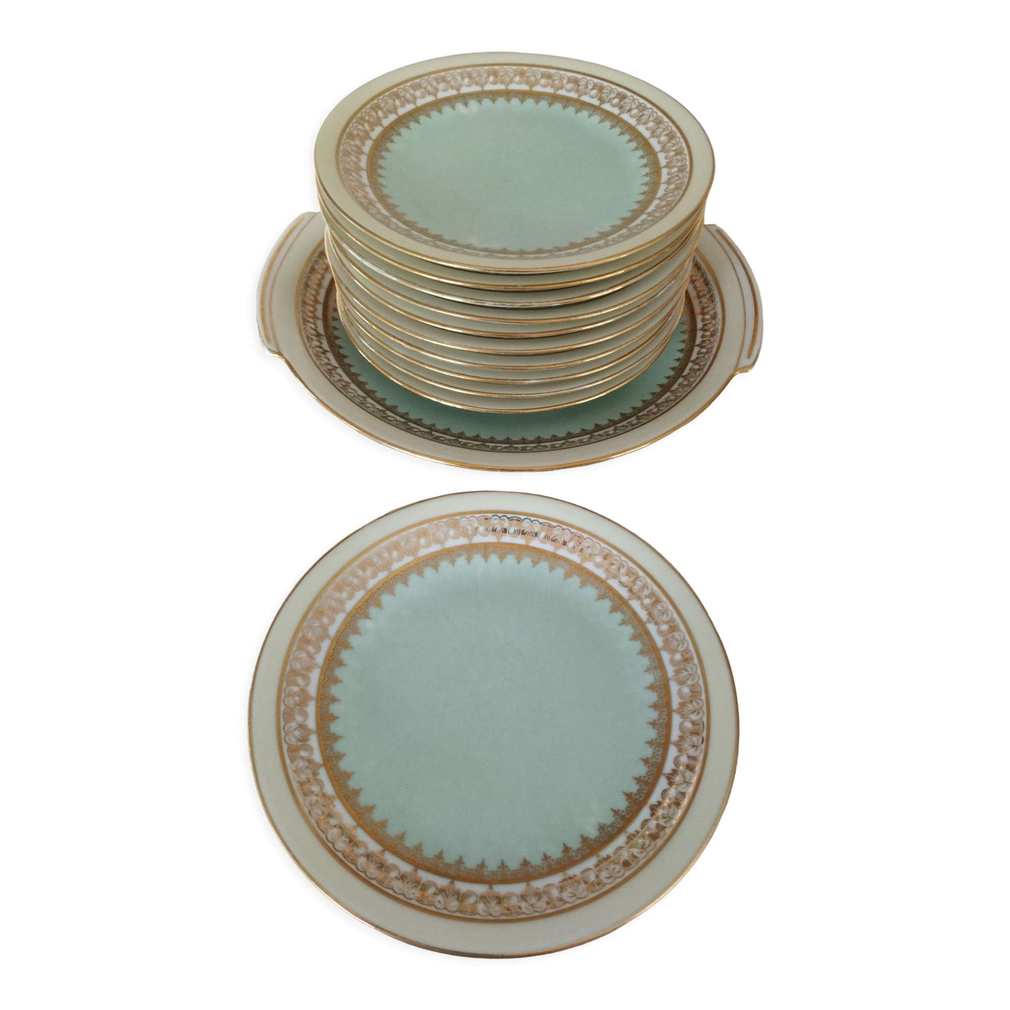 Platter and 11 dessert plates in Chapus Frères Limoges porcelain