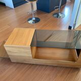 Danish bar coffee table in solid teak and smoked glass from the 50s and 60s