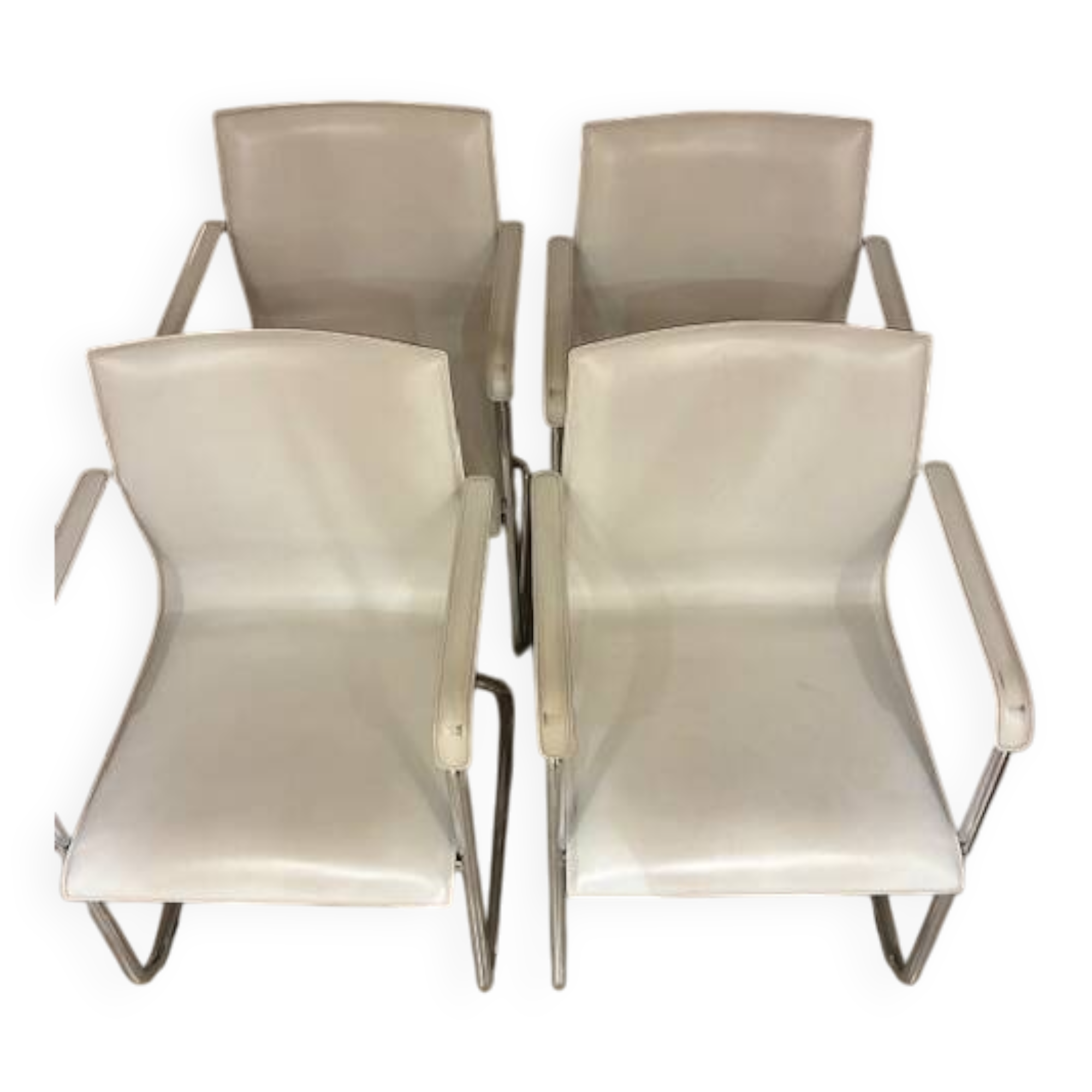 1 lot of 4 white leather office chairs