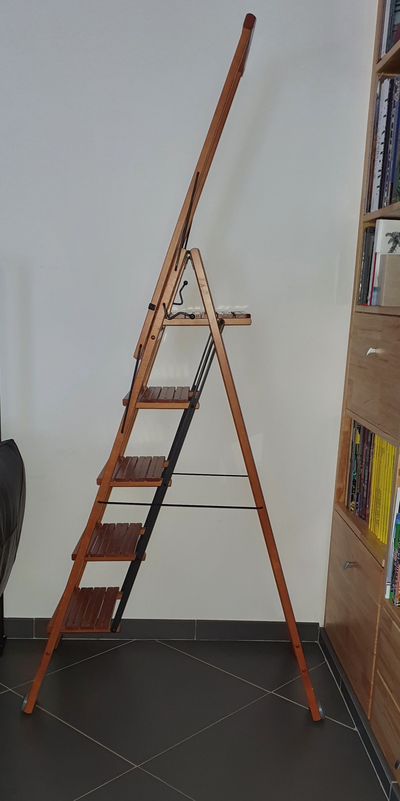 Wooden bookcase ladder