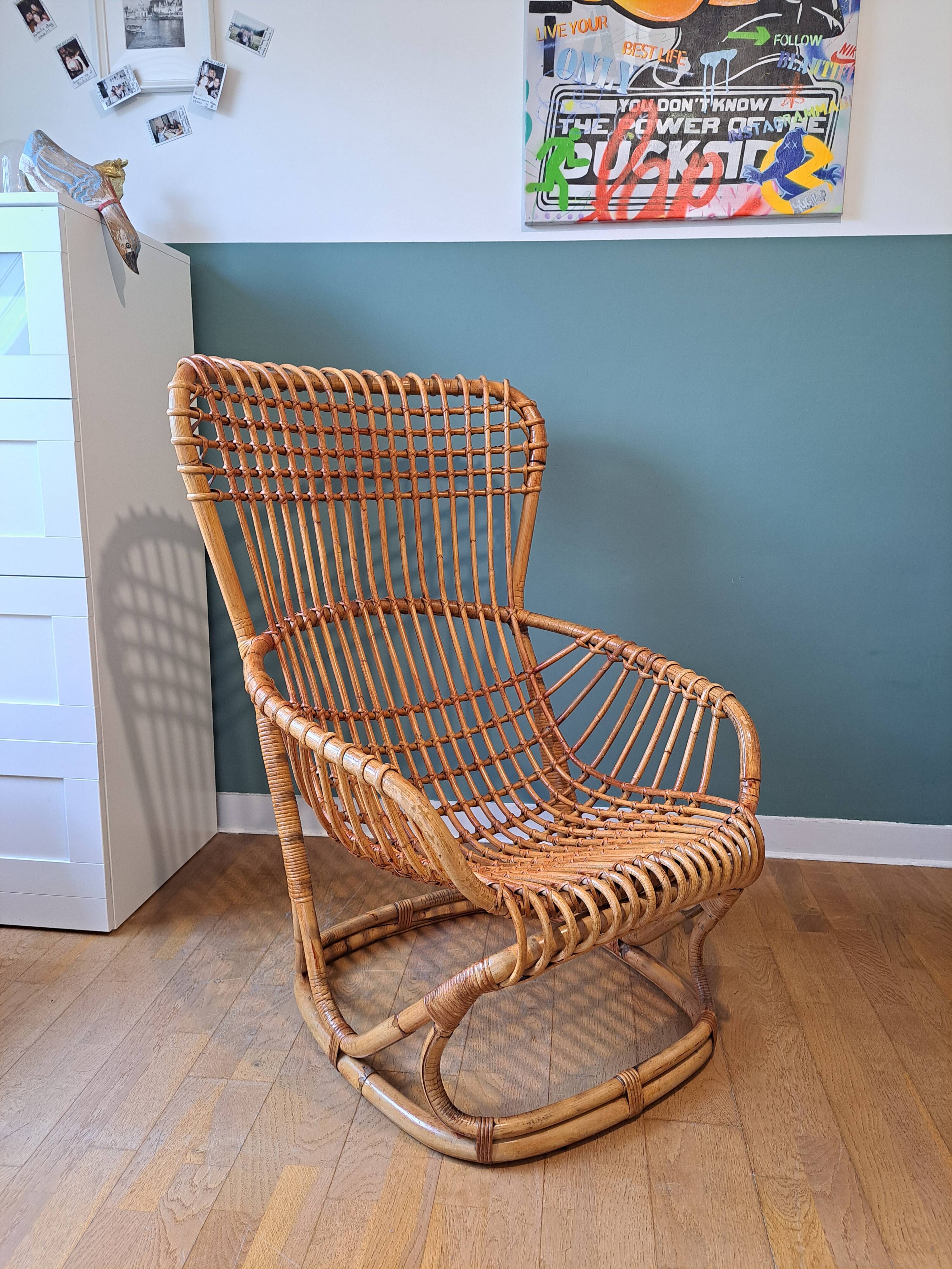 Fauteuil en rotin par Tito Agnoli