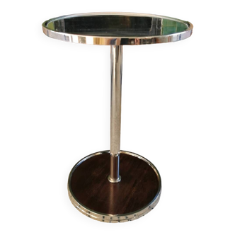 Art deco chrome and wood pedestal table