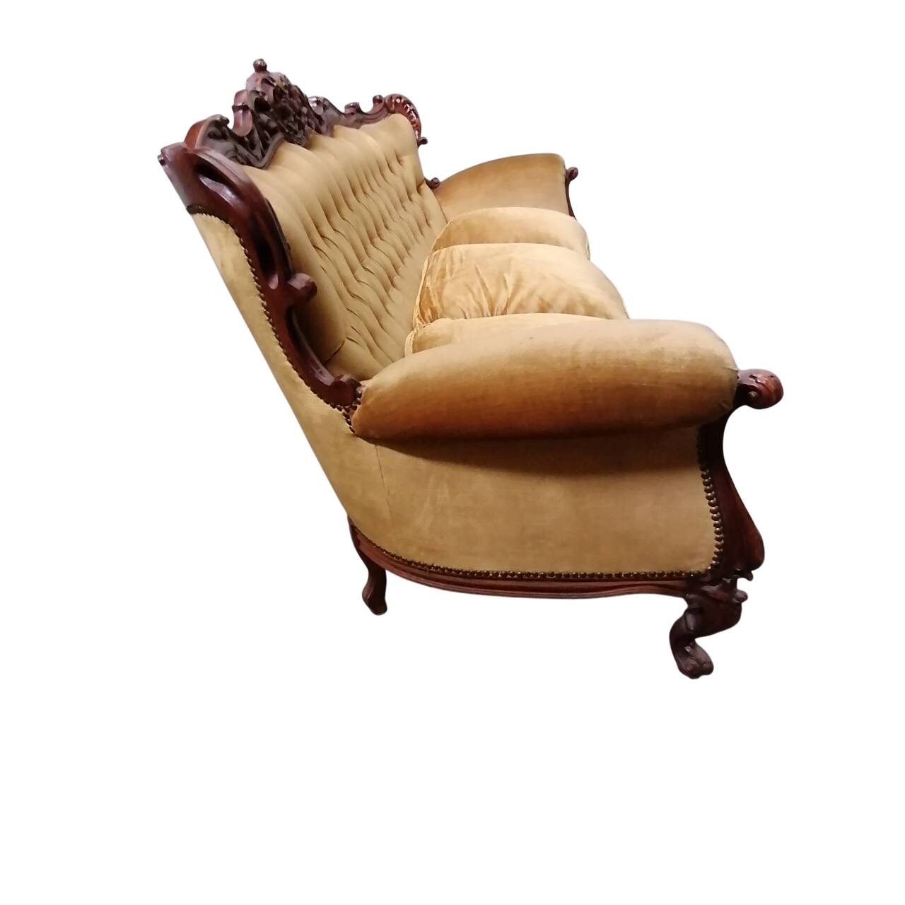 Divano barocco in velluto dorato, anni '50