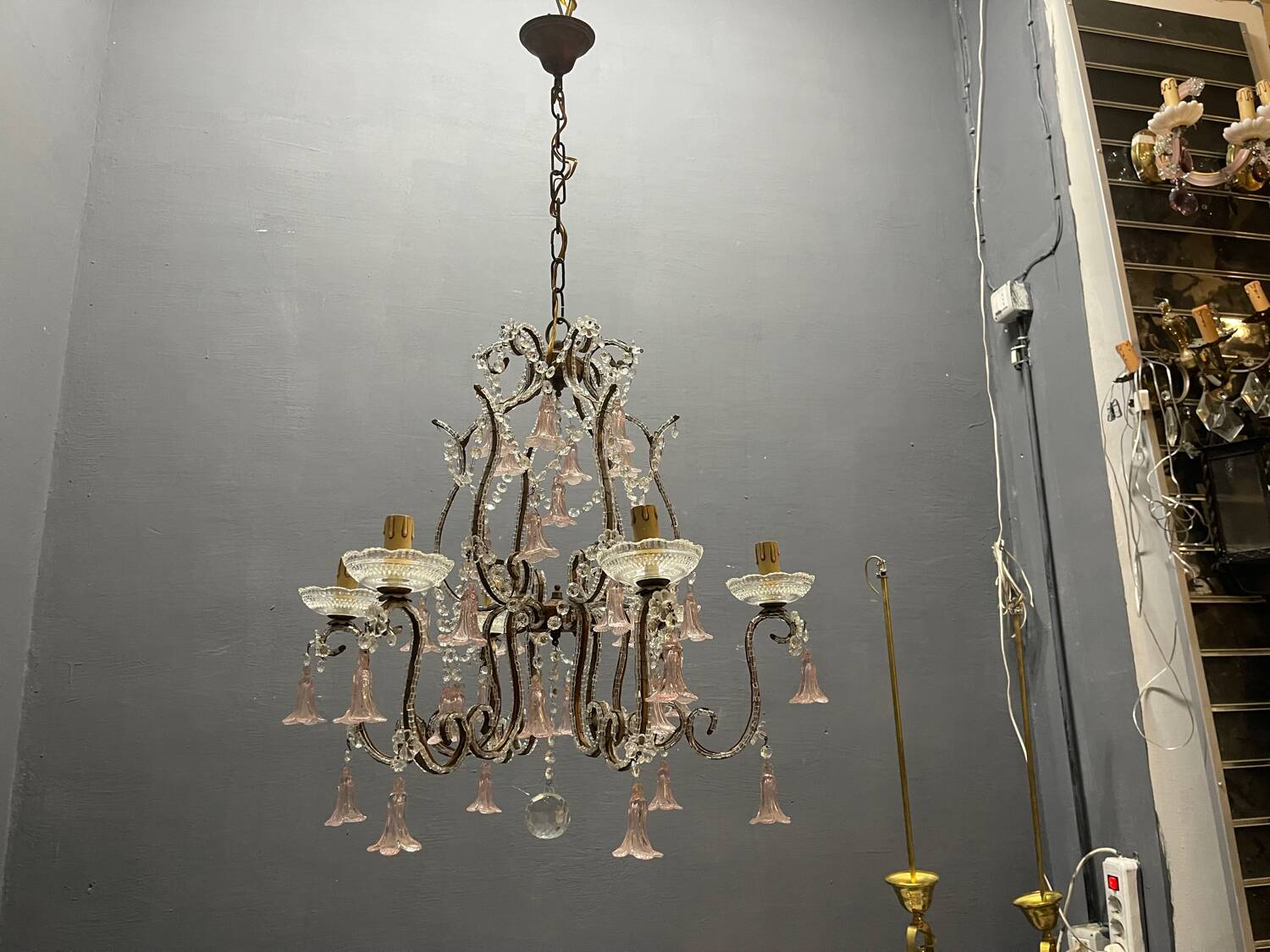 Chandelier en verre de Murano rose des années 1960