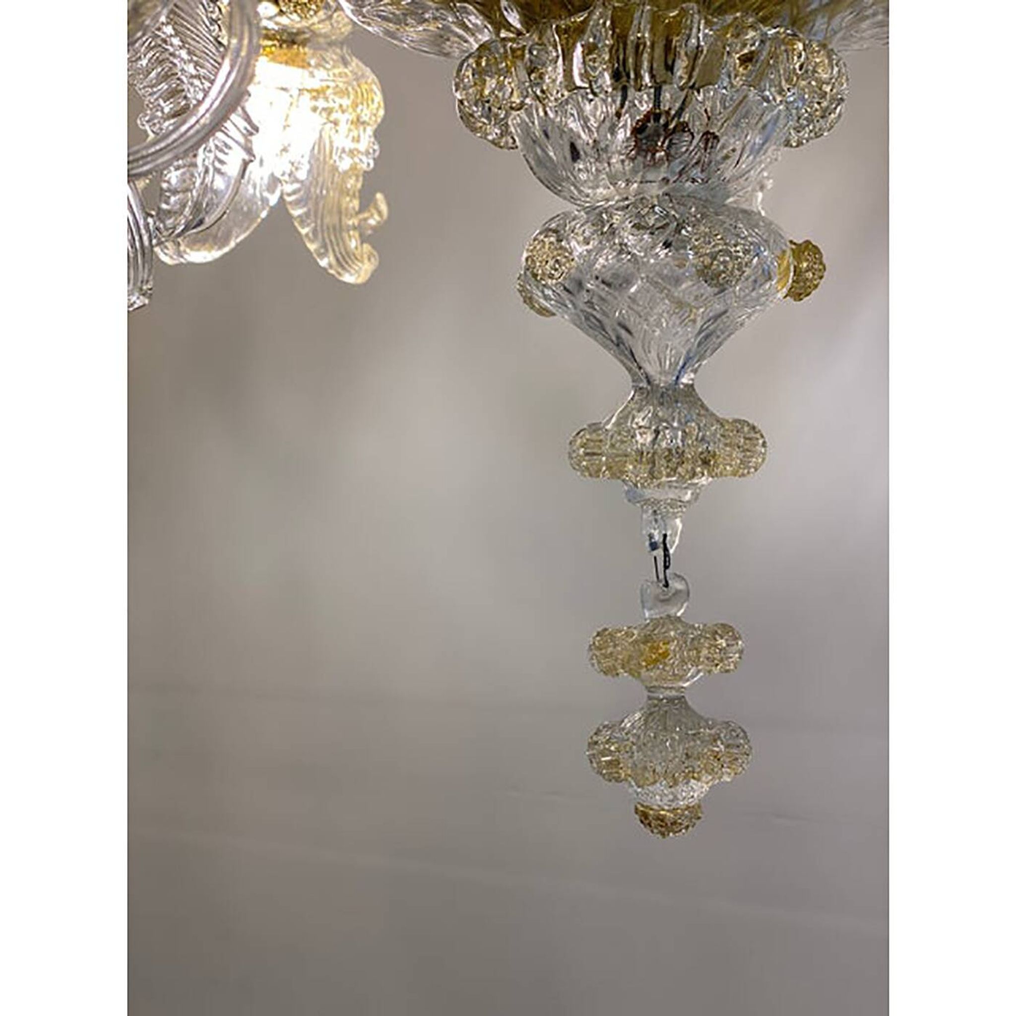 Glass Clear and Gold Chandelier With Flowers and Leaves