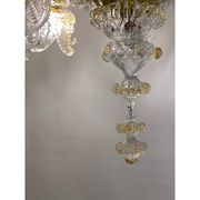 Glass Clear and Gold Chandelier With Flowers and Leaves