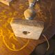 Pair of classic 1970 marble bedside lamps, new lampshades, electrical in working order, 39x14.