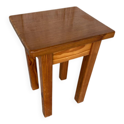 Tabouret Brutaliste Chalet Ancien Bois  Pin Massif Vintage #D544