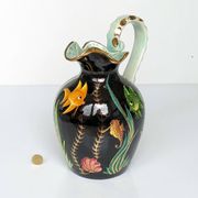 Large pitcher / Monaco vase in polychrome earthenware with bas relief decoration of fish on a seabed