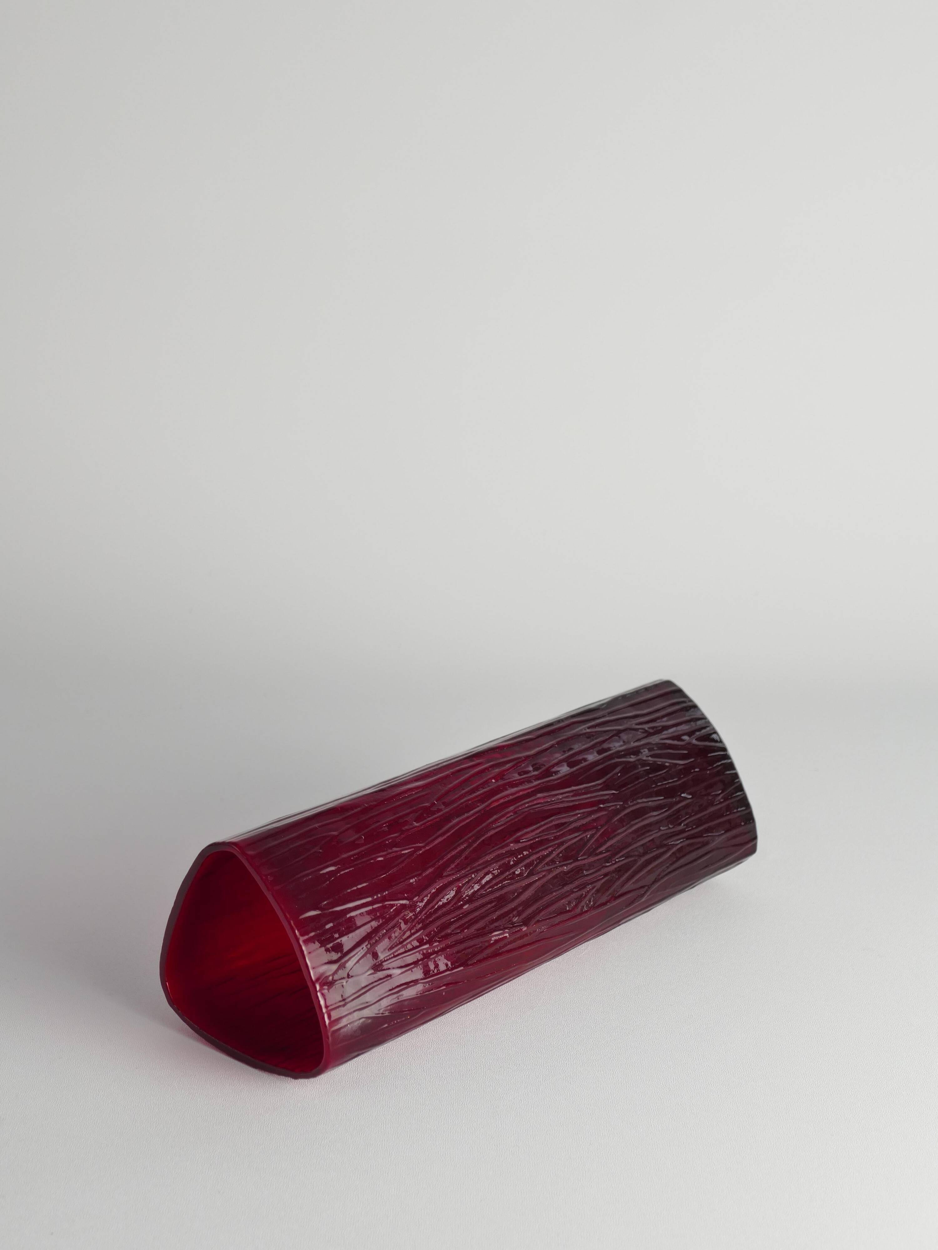 Swedish Red Devil Triangular Glass Vase by Christer Sjögren for Lindshammar