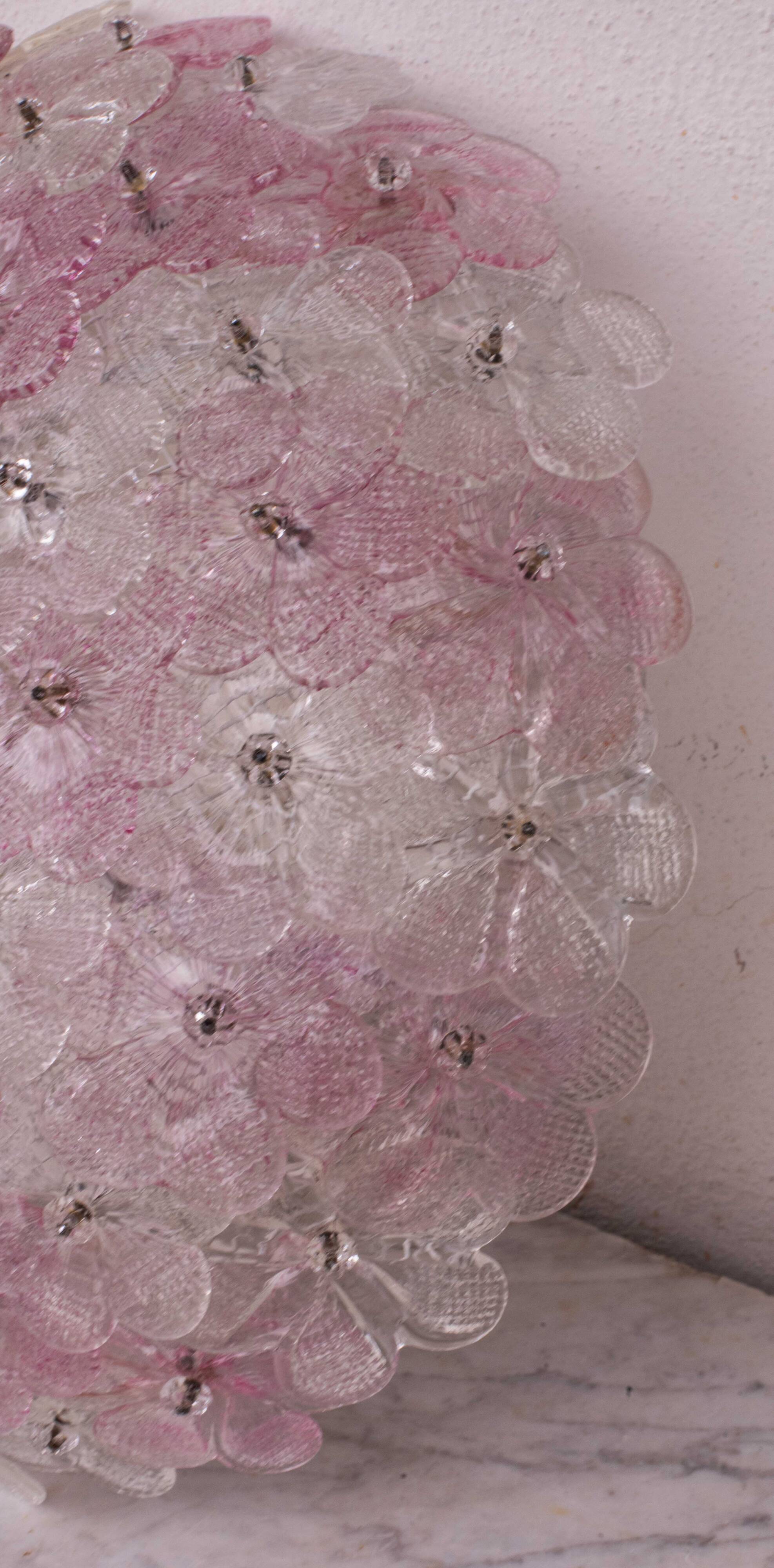 Charming Murano Ceiling Light Pink Flower by Seguso for Venini, Italy, 1970