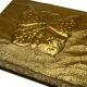 Boite ancienne coffret en bois orné de métal doré sculpté repoussé papillon vintage
