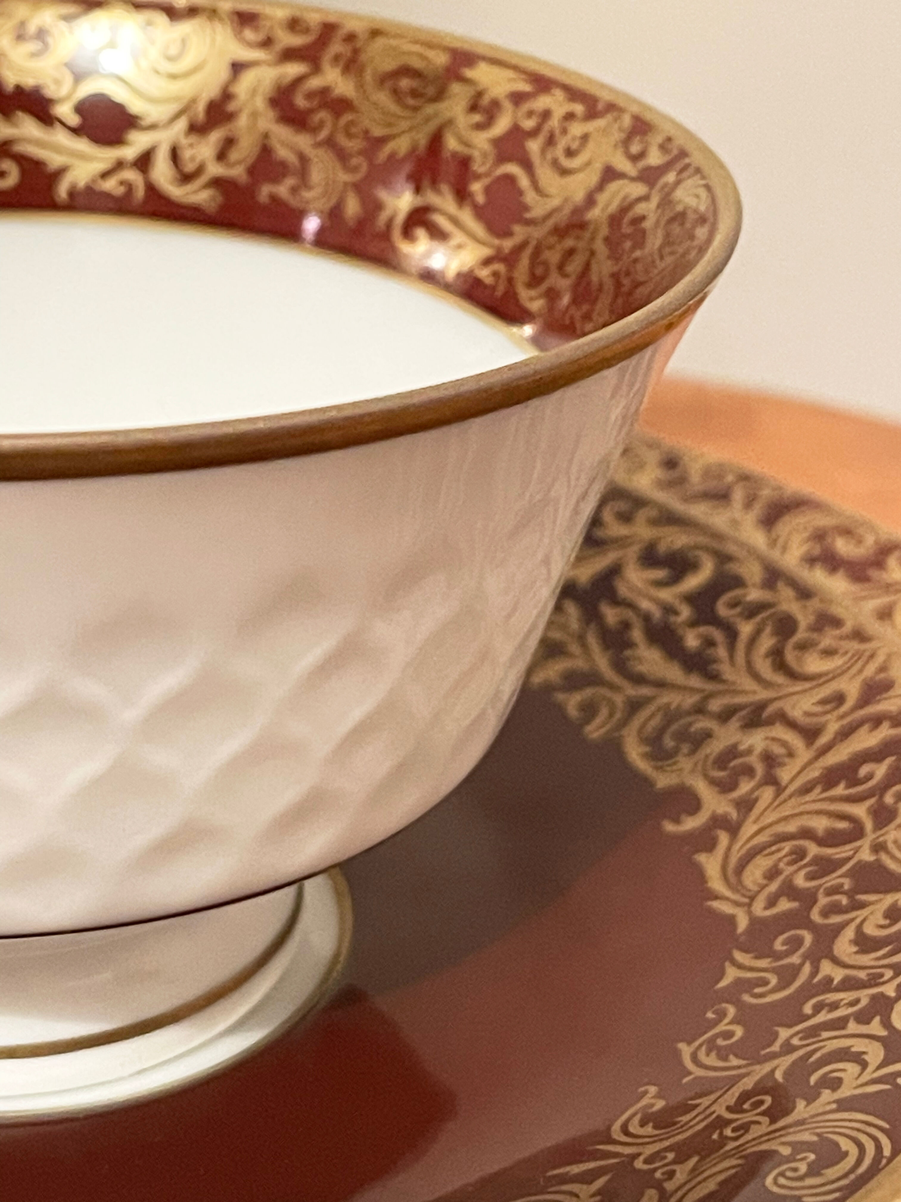 Reichenbach brown teacup trio set with saucer and plate, east-german fine china made in 1968-1990