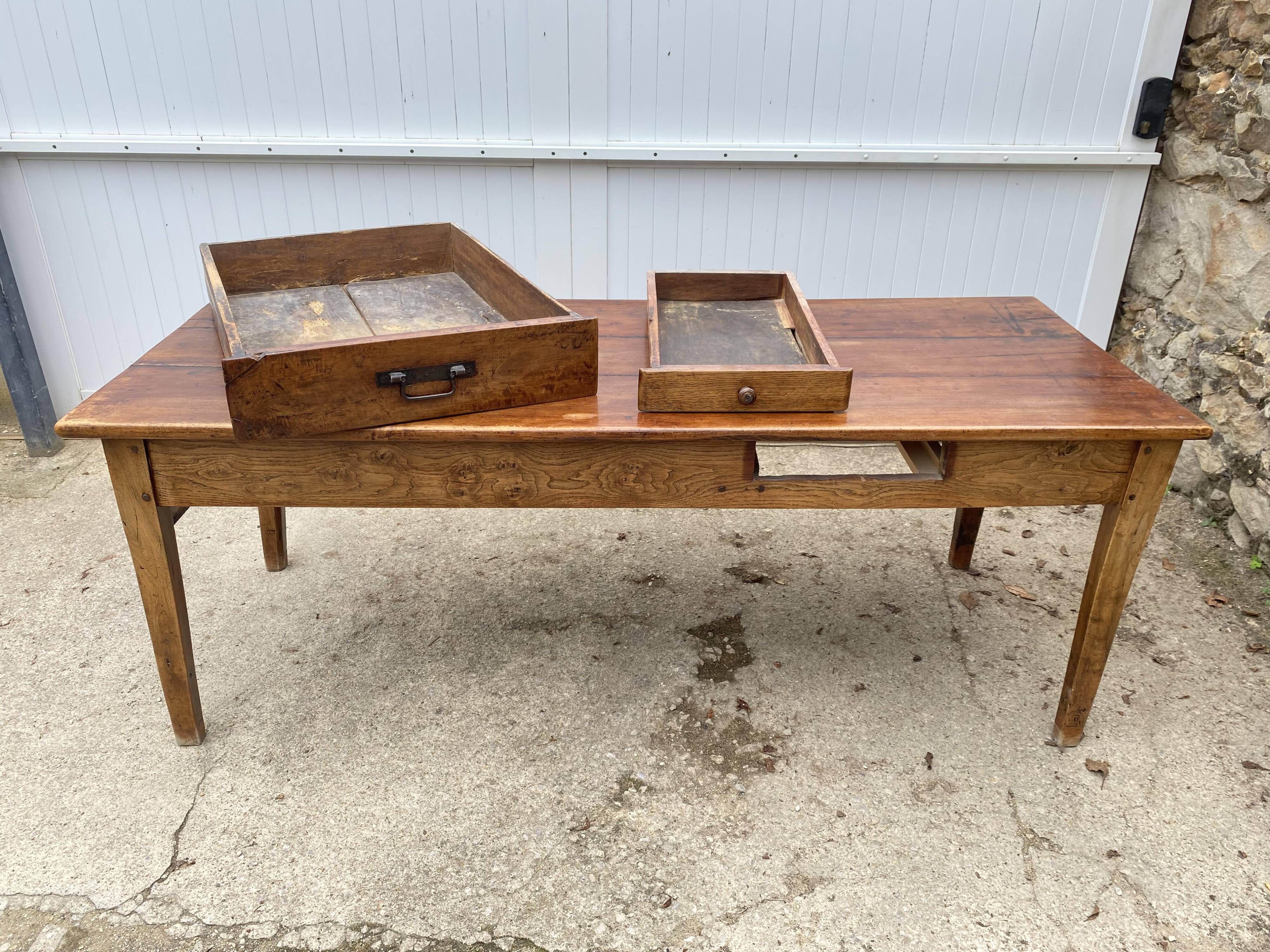 Solid wood farmhouse table with 2 drawers, 1900