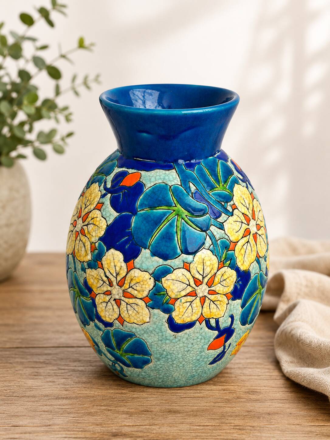 Art Deco vase Boch Frères Keramis, capucine decoration D.2762, crackled enamel