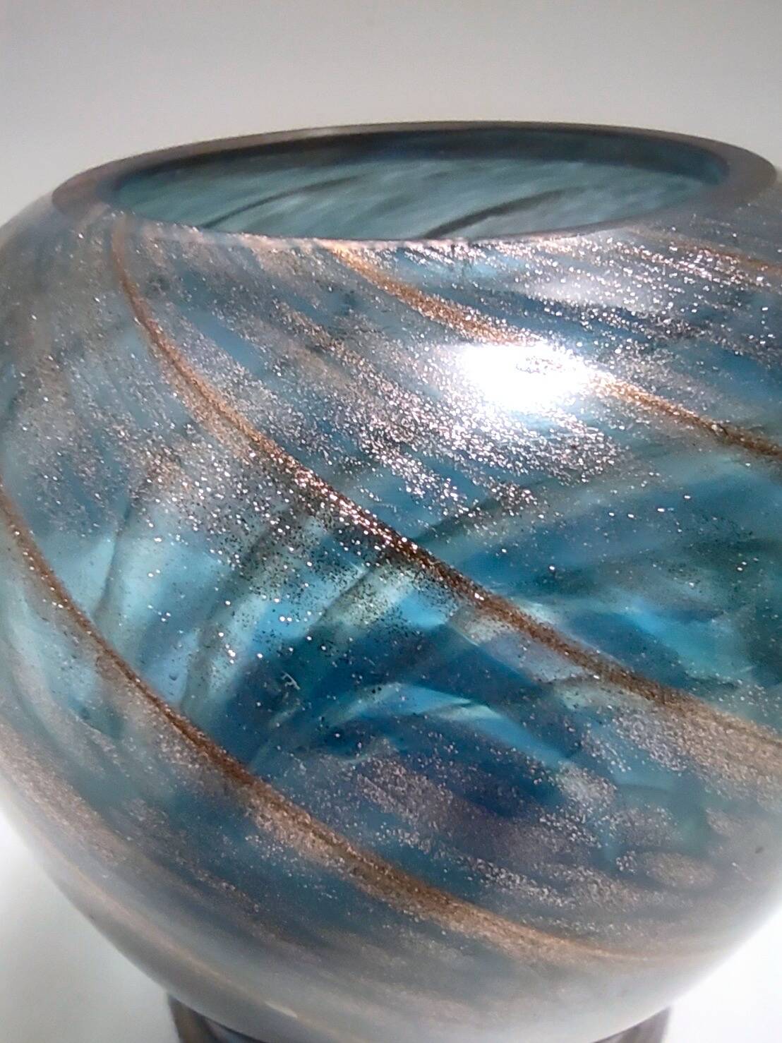 Blue Murano Glass Vase by Fratelli Toso with Bronze Aventurine