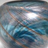Blue Murano Glass Vase by Fratelli Toso with Bronze Aventurine