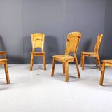 Vintage pine wood dining chairs - 1970s