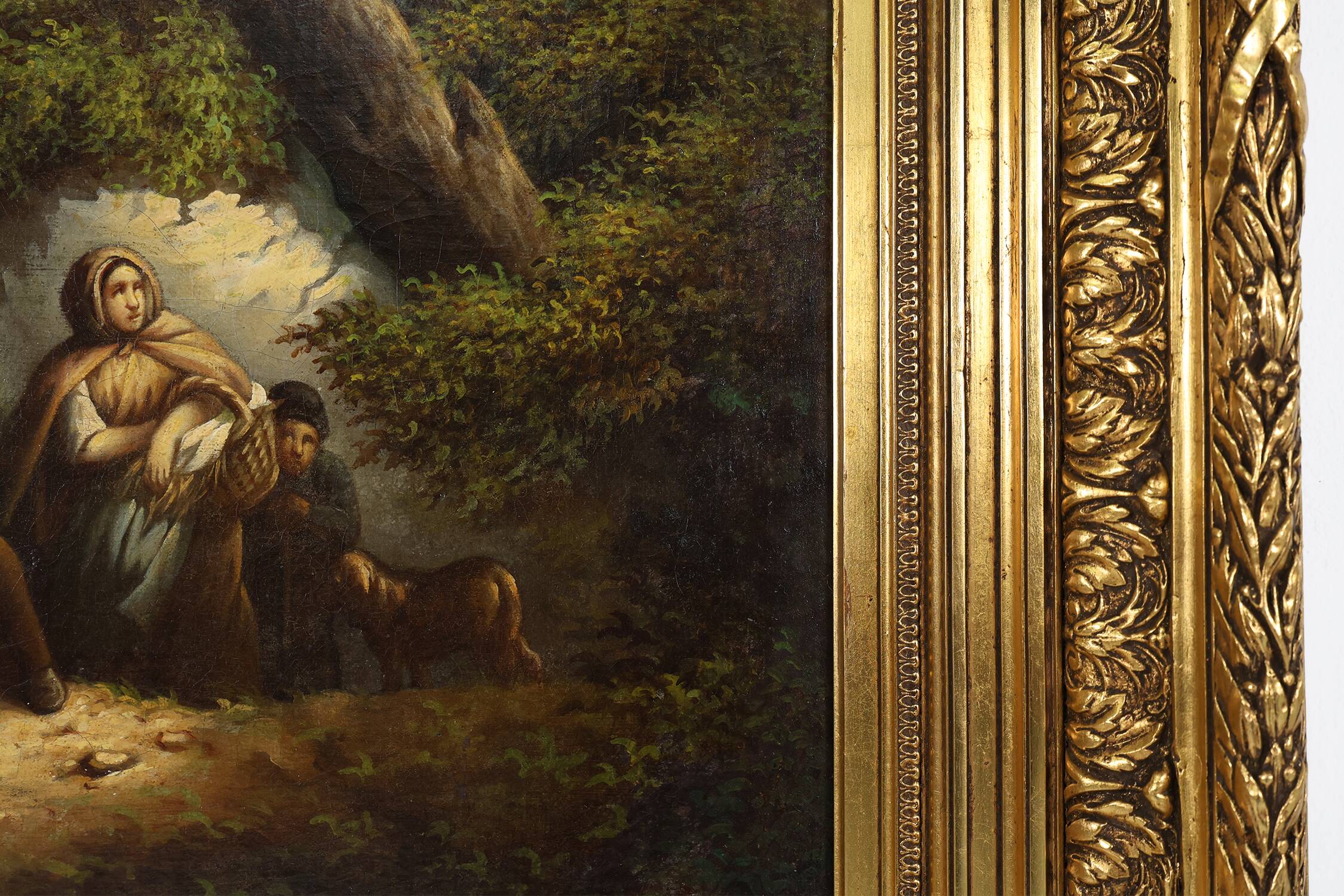 Large Rococo painting with gilded wooden frame, Belgium ca. 1900