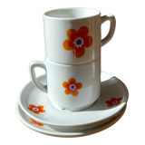 2 mugs and saucers in porcelain Colombia Vintage 1970s