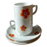 2 tasses mugs et soucoupes en porcelaine Colombia Vintage 1970s