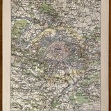 Lithograph map of Paris and its suburbs - 1900