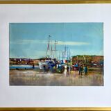 Oil on canvas framed representing the Breton port of Dahouët