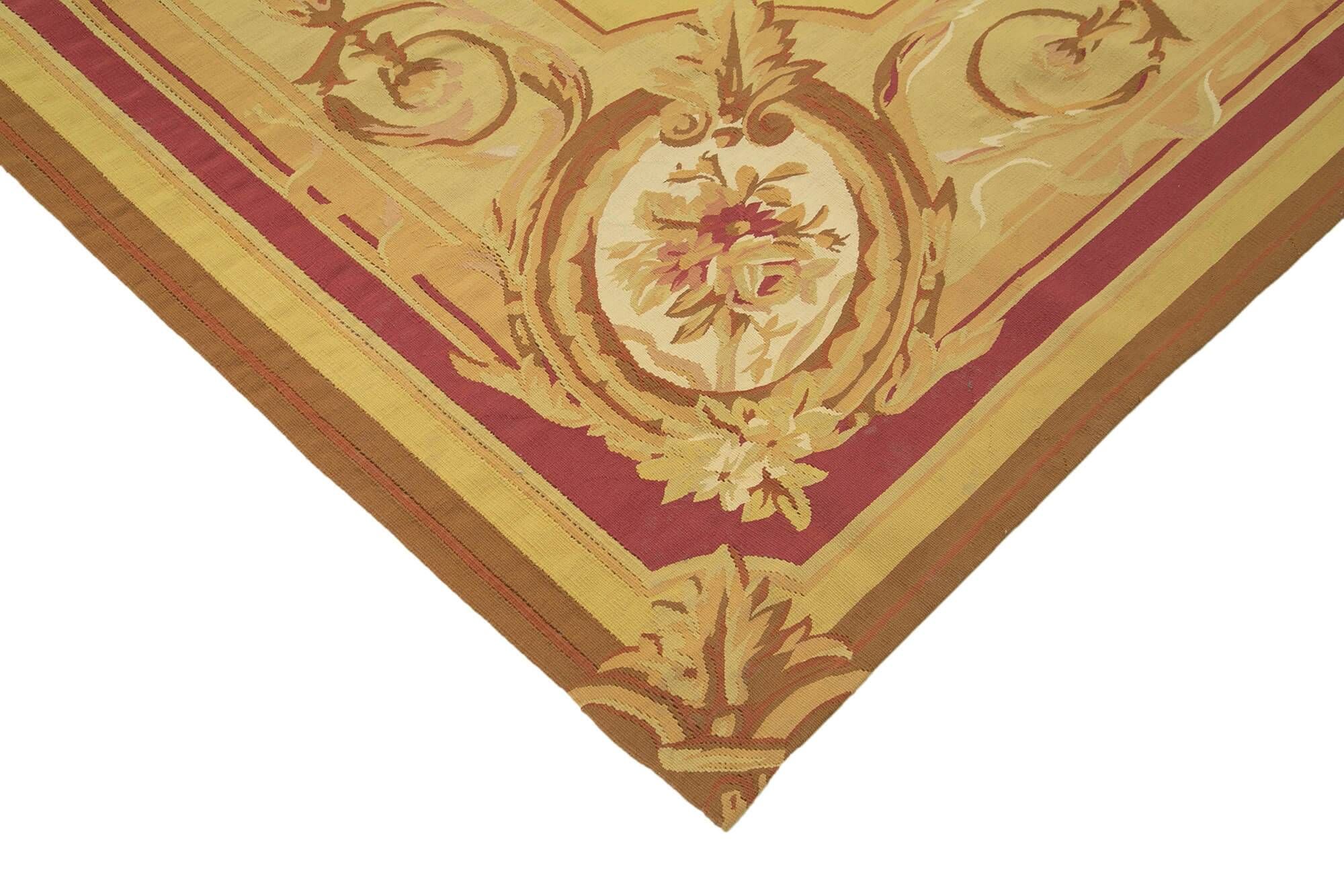 Handmade European Vintage Aubusson Kilim 267 cm x 371 cm