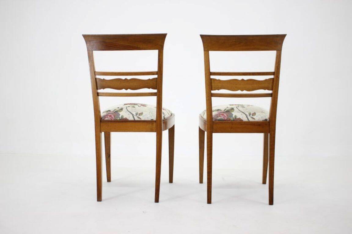 Pair of 1950s Czechoslovakian Refurbished Walnut Side Chairs in Floral Fabr