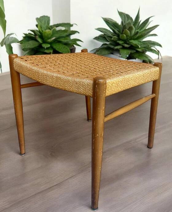 Scandinavian wooden and rope stool, 1950s-60s