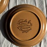 Set of 11 small dessert plates in brown-striped stoneware from Sarreguemines.