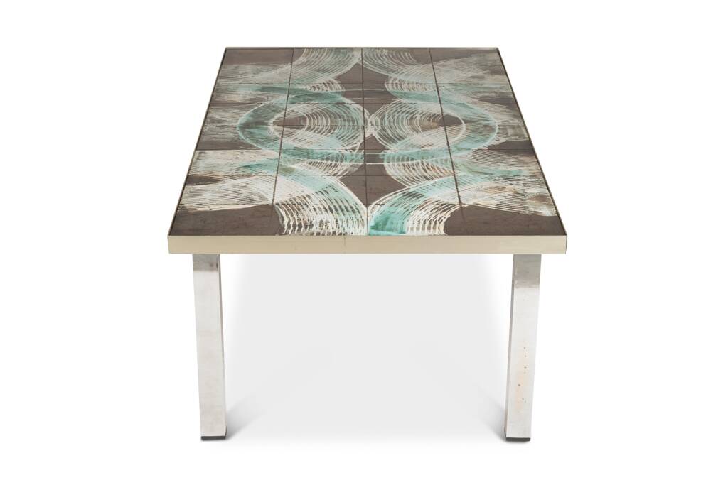 Coffee table with ceramic and chrome top. 1970s.