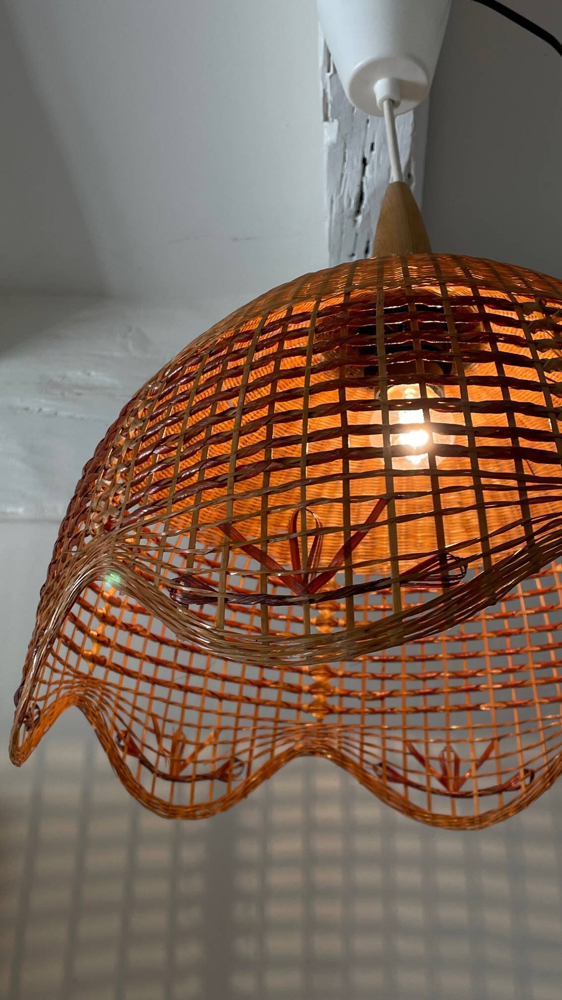 Vintage wicker flower pendant light
