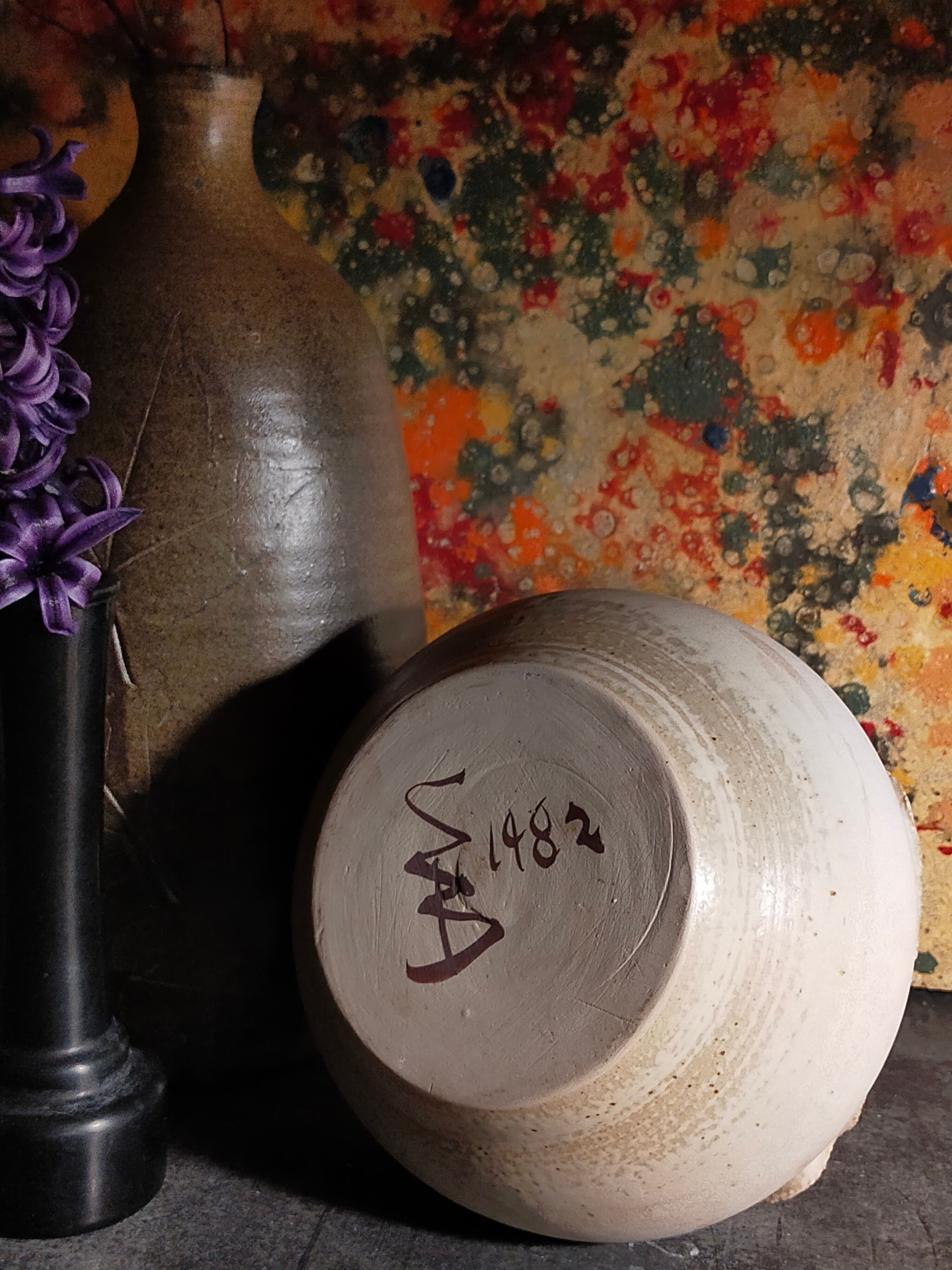 Potter's ball vase "like a flower" vintage glazed ceramic