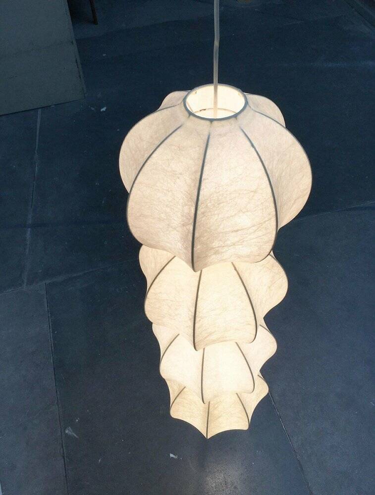 German cocoon pendant lamp from the mid-century by Friedel Wauer for Goldkant Leuchten, 1960s.