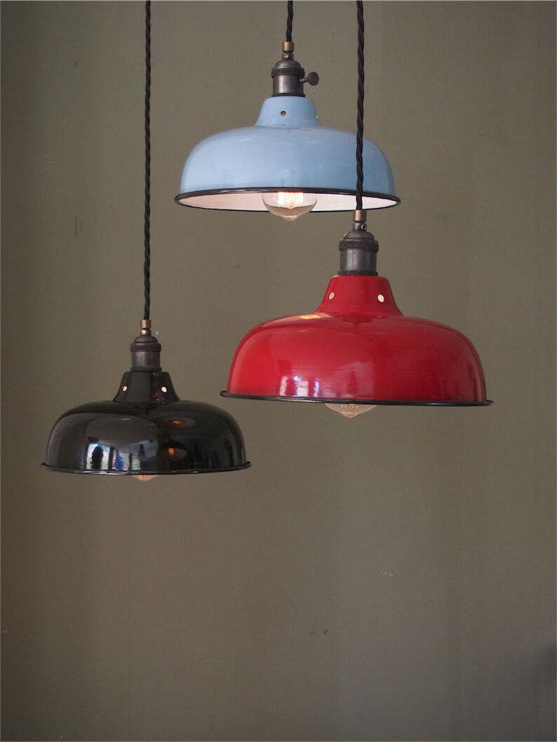 Day blinds emailed industrial lamp sky blue