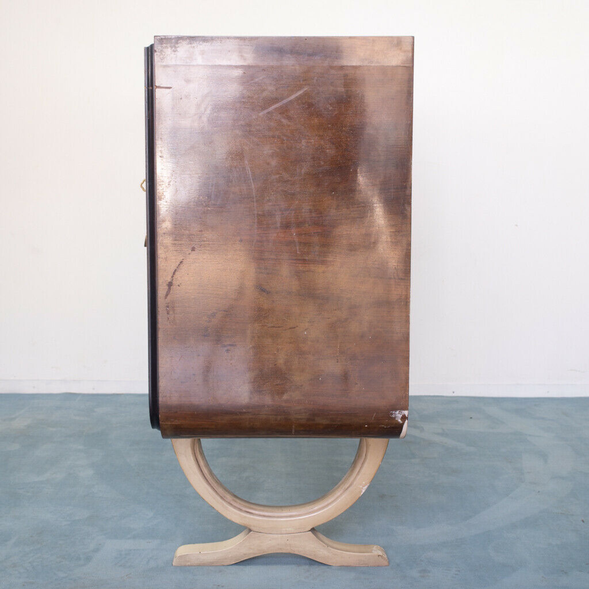 Dark wood sideboard glass design 1950s vintage modernariate