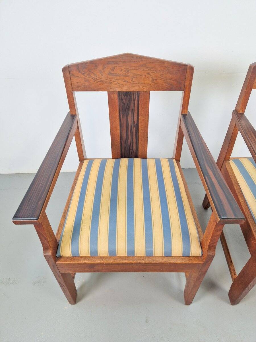 Art Deco Haagse School Armchairs in Oak and Ebony, 1920s, Set of 2