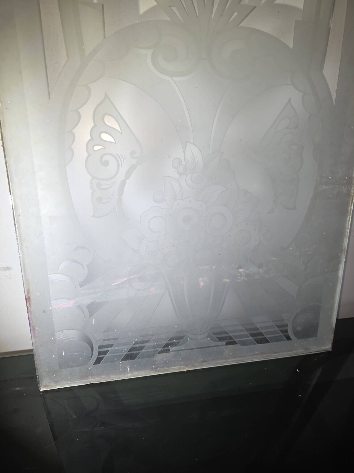 Art Deco engraved glass door panel 1930