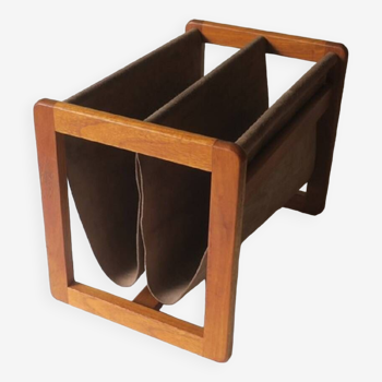 Aksel Kjersgaard teak and suede leather magazine rack, Denmark 1960s