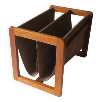 Aksel Kjersgaard teak and suede leather magazine rack, Denmark 1960s