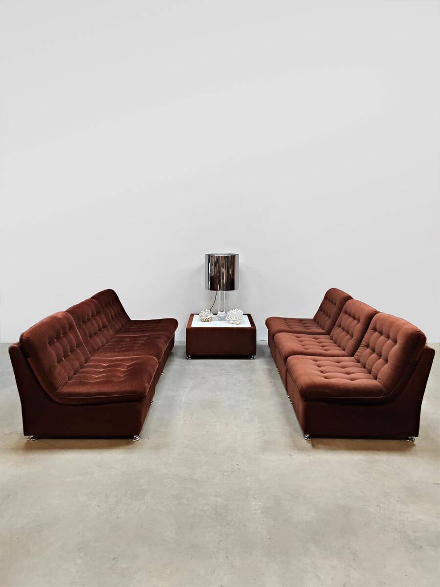 Canapé modulable vintage en velours rembourré « Sunset brown »