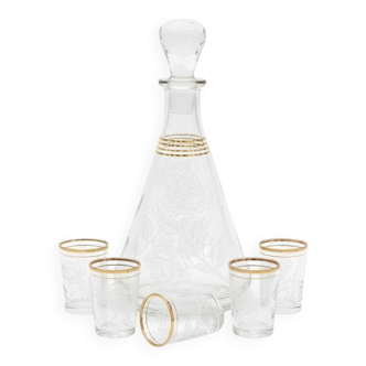 A French liqueur decanter from the 1950s and five glasses