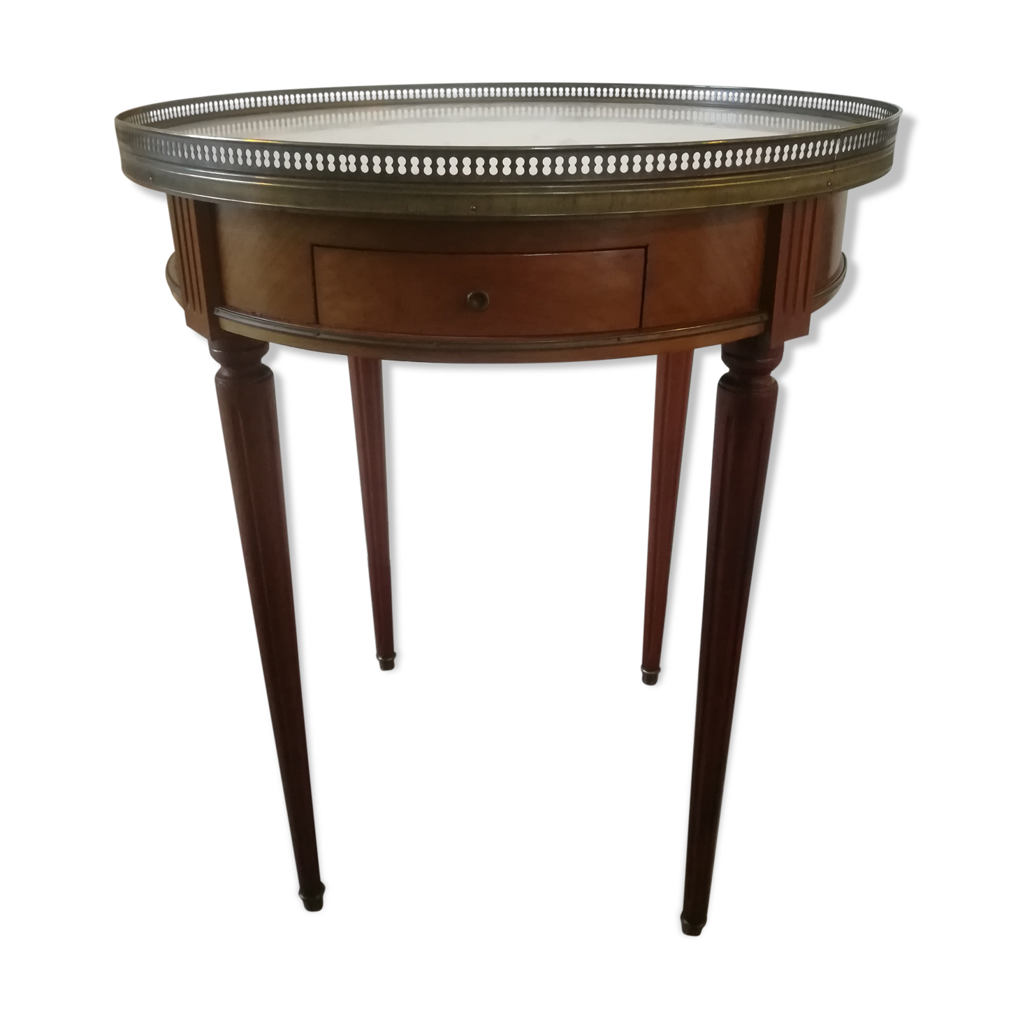 Louis XVI style hot water bottle table in walnut and mahogany