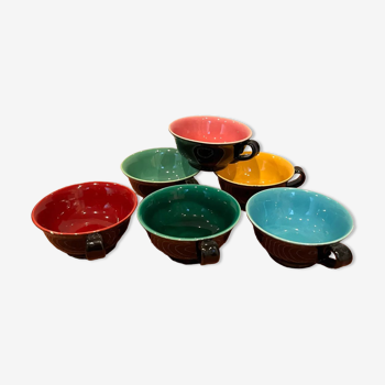 Lot de 6 tasses en ceramique colorée vintage