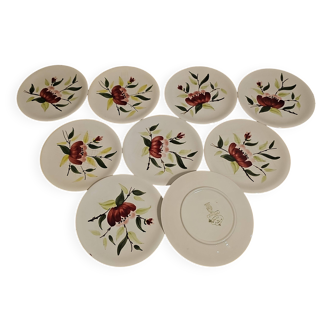 9 vintage dessert plates SARREGUEMINES HARFLEUR HAND PAINTED